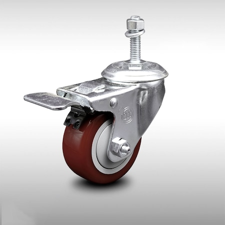 Service Caster 3.5 Inch SS Maroon Polyurethane 3/8 Inch Threaded Stem Caster Total Lock Brake SCC-SSTSTTL20S3514-PPUB-MRN-381615